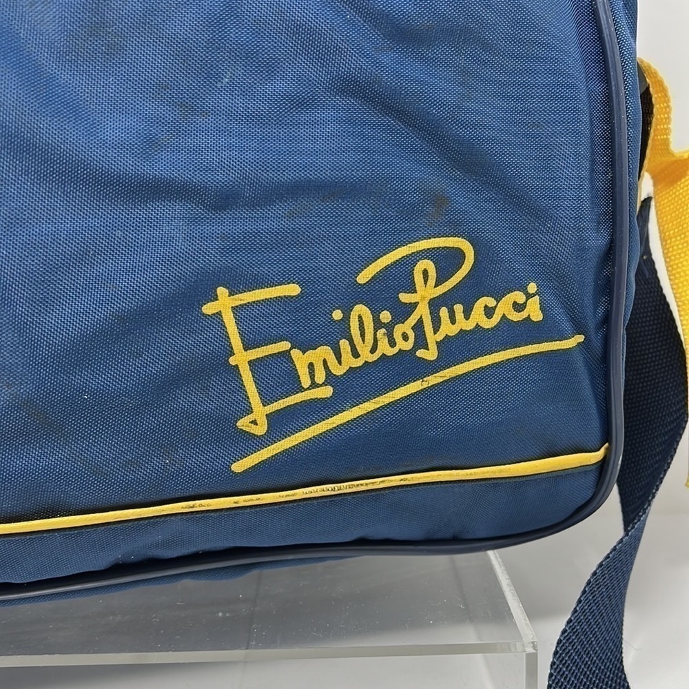 Emilio Pucci 1970’s Nylon Blue Yellow Crossbody Large Zip Tote Bag - Picture 2 of 12